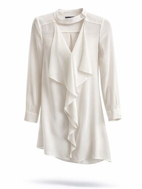 BCBGMAXAZRIA Ivory Ruffle Front Dress XXS Elegant Sheer Detail